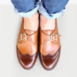 Ladies' Monk Strap shoes in Brown Leather, EU 35 | US 5-5.5